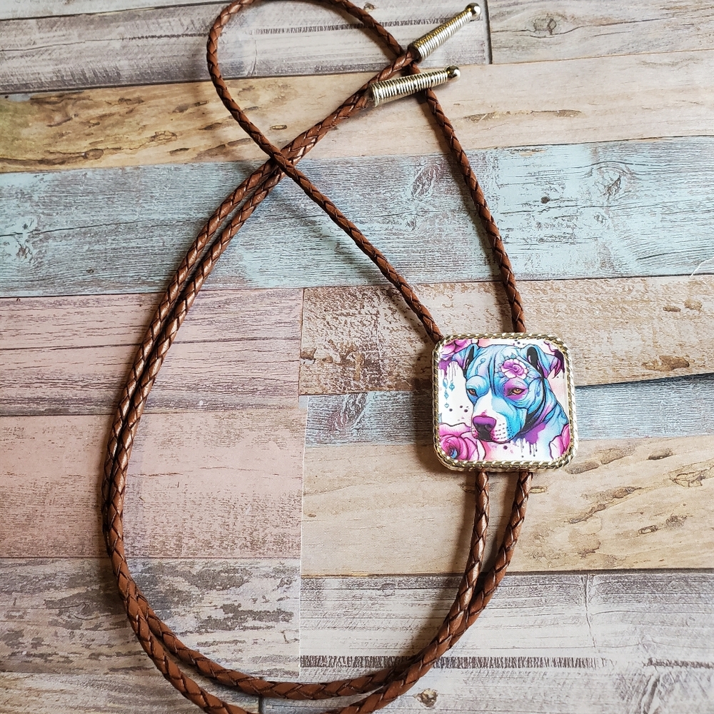 Handmade Western Bolo Tie dog lover Cowgirl Western Boho pitbull dog